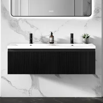 Malta Fluted Matt Black Wall Hung Double Basin Drawer Vanity 1200mm