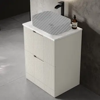 Crete Fluted Linen White Vanity Drawer with Marble Top 600mm - Excludes Counter Top Basin