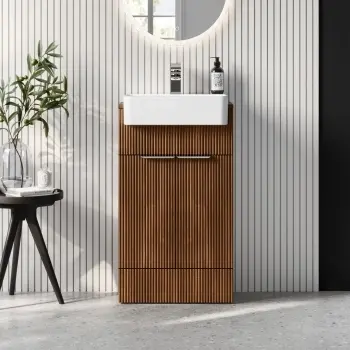 Sicily Fluted Black Walnut Vanity with Semi Recessed Basin 500mm - Chrome Handles