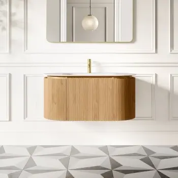Positano Natural Oak Curved Wall Hung Basin Drawer Vanity 1000mm