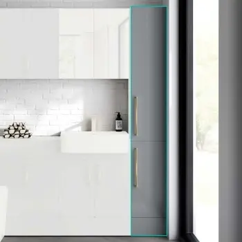 Harper Stone Grey Floor Standing Tall Cabinet 1900x300mm - Brushed Brass Accents  