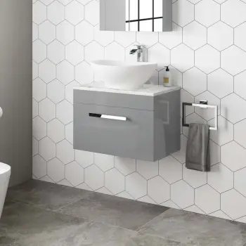 Avon Stone Grey Wall Hung Drawer Vanity with Marble Top & Oval Counter Top Basin 600mm