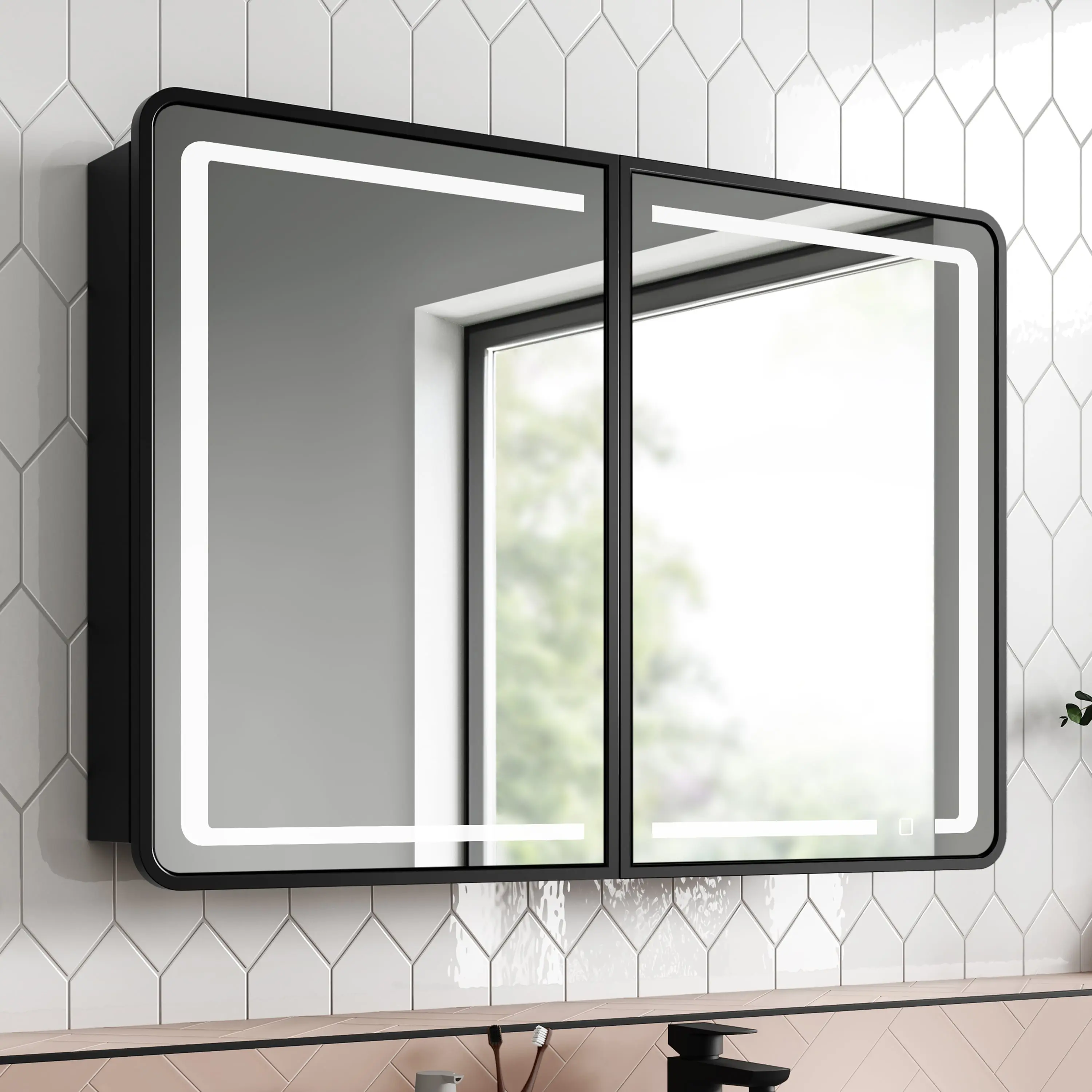Olivia Black Framed Illuminated LED Mirror Cabinet 710x1000mm