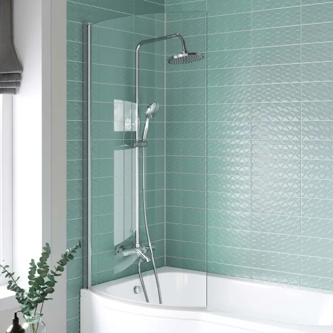 P Shaped 1500 Shower Bath with Front Panel & 4mm Screen - Left Handed