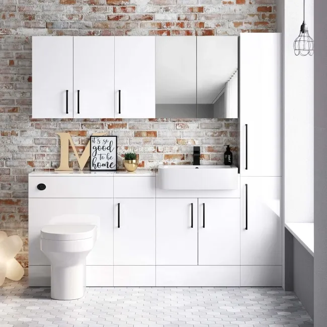 Harper Gloss White Wall Hung Cabinet 600x300mm - Black Accents