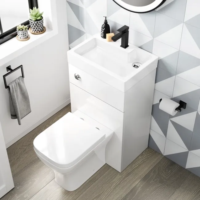 Ohio Gloss White 2-In-1 Combined Wash Basin & Atlanta Toilet 500mm