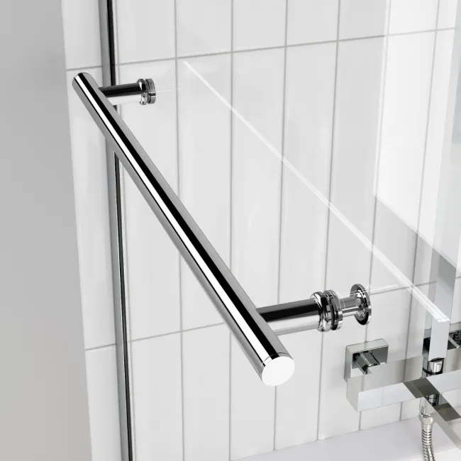 L Shaped 1700 Shower Bath with Front Panel & 4mm Fixed Screen with Rail - Left Handed