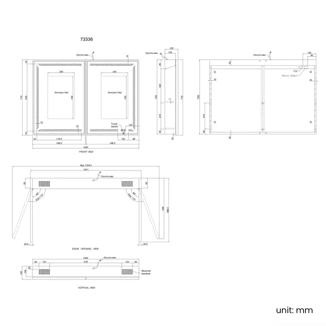 Mia Black Framed Illuminated LED Mirror Cabinet With BLUETOOTH Speaker & USB Port 710x1000mm