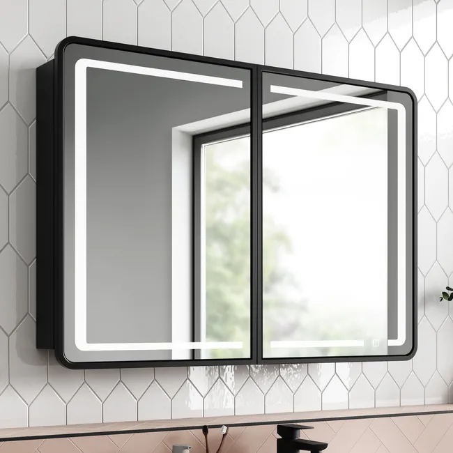 Olivia Black Framed Illuminated LED Mirror Cabinet 710x1000mm