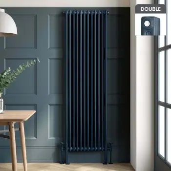 Athens Inky Blue Double Column Vertical Traditional Radiator 1800x560mm