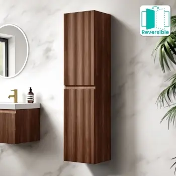 Malta Fluted Black Walnut Wall Hung Tall Cabinet 1400x350mm