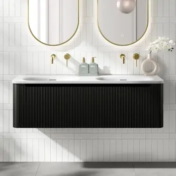 Sorrento Fluted Matt Black Wall Hung Drawer Vanity with Matt White Double Basin 1200mm