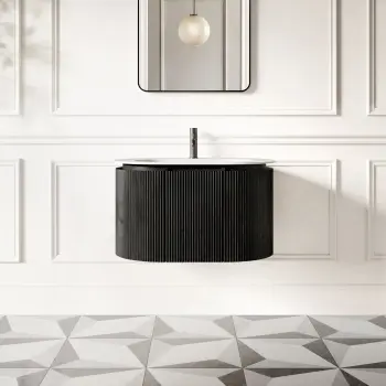Positano Black Oak Curved Wall Hung Basin Drawer Vanity 800mm