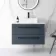 Elba Inky Blue Wall Hung Drawer Vanity with Marble Top & Cody Basin 800mm - Black Accents