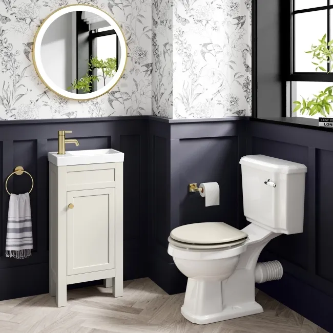 Bermuda Chalk White Cloakroom Basin Vanity 400mm - Brushed Brass Accents