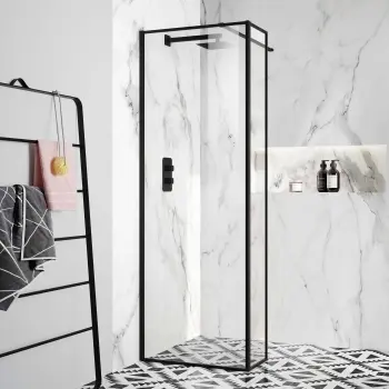 Munich Matt Black Framed 8mm Wet Room Shower Glass 700mm & 250mm Return Panel