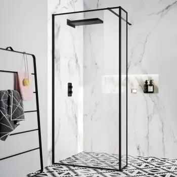 Munich Matt Black Framed 8mm Wet Room Shower Glass 1100mm & 250mm Return Panel