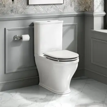 Kansas Traditional Rimless Close Coupled Toilet With Cotton White Wooden Seat