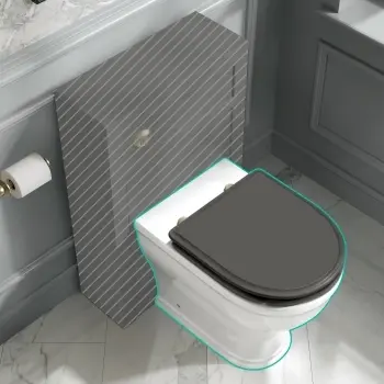 Kansas Traditional Rimless Back To Wall Toilet With Graphite Grey Wooden Seat - Brushed Brass Hinges