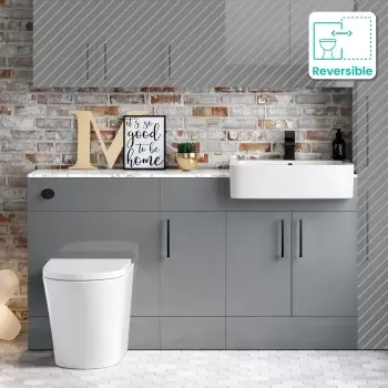 Harper Stone Grey Combination Vanity Basin with Marble Top & Boston Toilet 1500mm - Black Accents