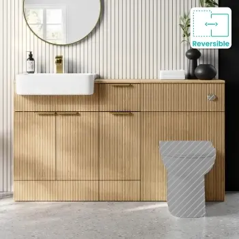 Sicily Fluted Country Oak Combination Vanity Basin 1500mm (Excludes Toilet) - Brushed Brass Accents