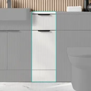Sicily Fluted Coastal White Side Cabinet Unit 300mm - Black Accents