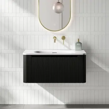 Sorrento Fluted Matt Black Wall Hung Drawer Vanity with Matt White Basin 800mm