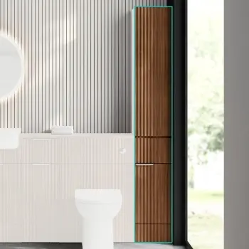 Sicily Fluted Black Walnut Floor Standing Tall Cabinet Unit 1900x300mm - Chrome Handles