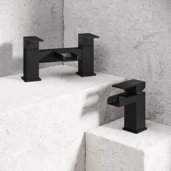 Avon Matt Black Waterfall Basin & Bath Mixer Tap Set