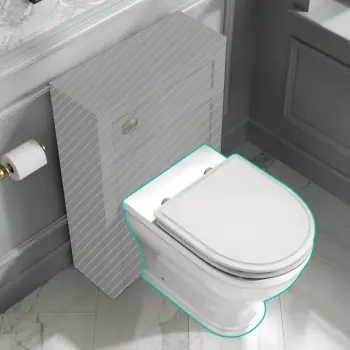 Kansas Traditional Rimless Back To Wall Toilet With Cotton White Wooden Seat - Brushed Brass Hinges