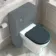 Kansas Traditional Rimless Back To Wall Toilet With Inky Blue Wooden Seat