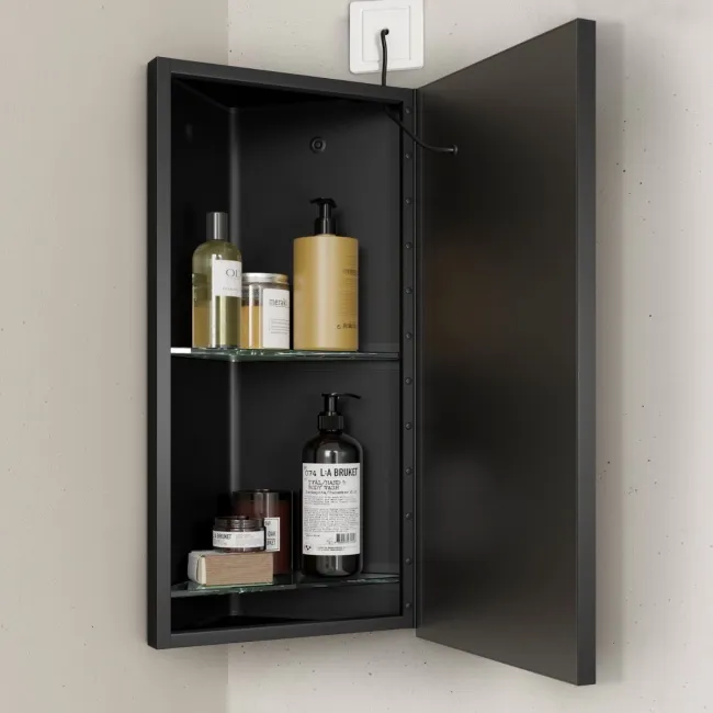 Madelyn Black Framed Illuminated LED Corner Mirror Cabinet 600mm Tall