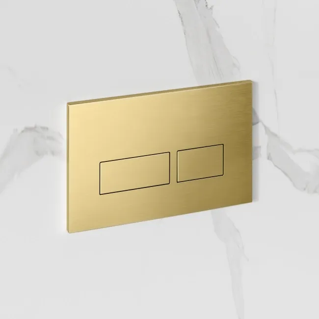 Idaho Pneumatic Top & Front Compact Wall Hung Toilet Frame and Concealed Cistern with Brushed Brass Flush Plate - Square Buttons