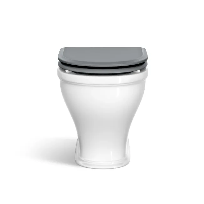 Kansas Traditional Rimless Back To Wall Toilet With Dove Grey Wooden Seat - Brushed Brass Hinges