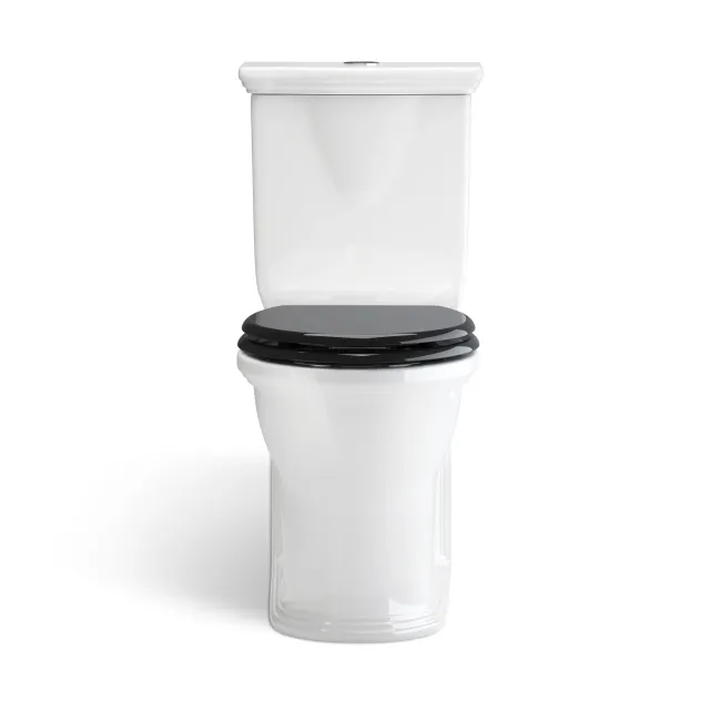 Alma Traditional Rimless Close Coupled Toilet With Gloss Black Wooden Soft Close Seat