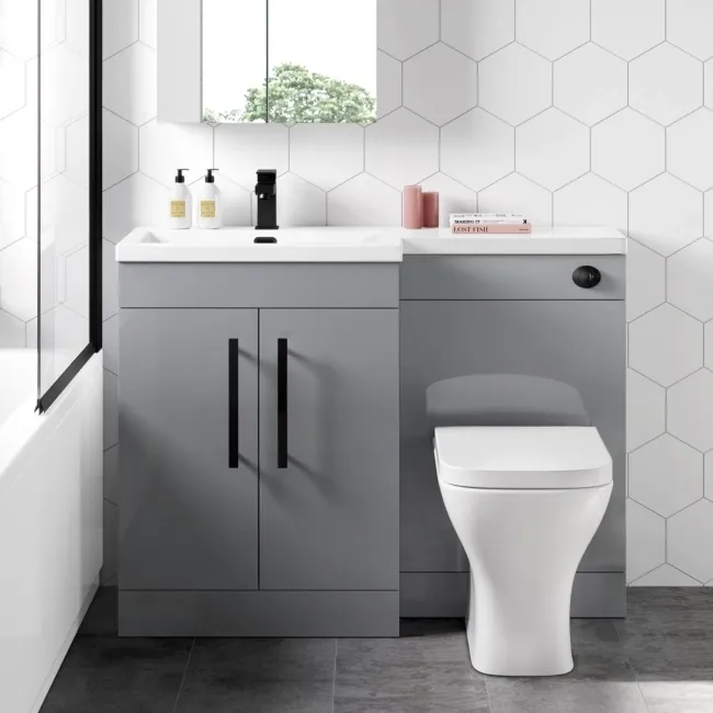 Avon Stone Grey Combination Vanity Basin and Atlanta Toilet 1100mm - Black Accents - Left Handed