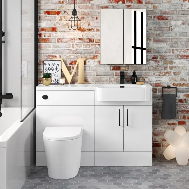 Harper Gloss White Combination Vanity Basin and Boston Toilet 1200mm - Black Accents - Right Handed
