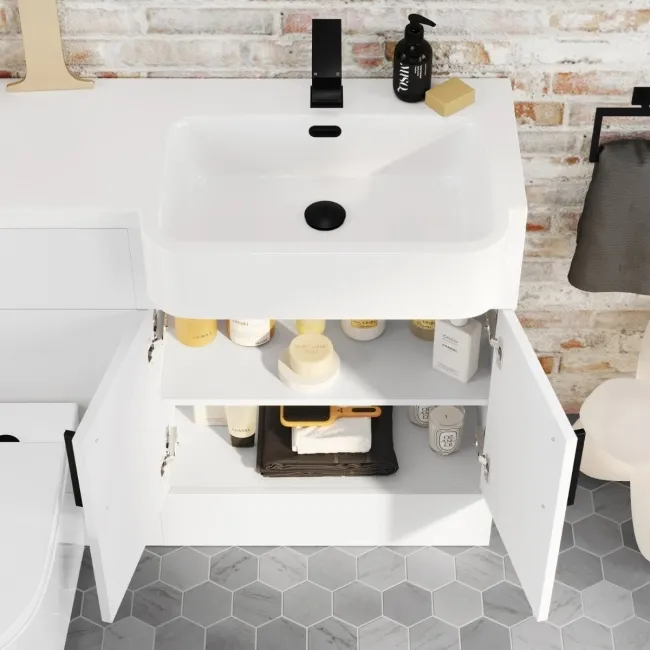 Harper Gloss White Combination Vanity Basin and Boston Toilet 1200mm - Black Accents - Right Handed