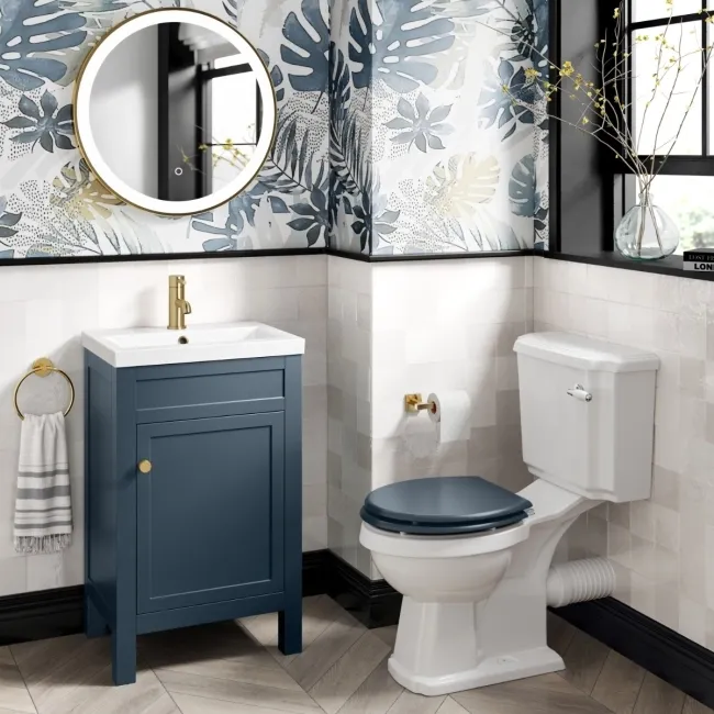 Bermuda Inky Blue Basin Vanity 500mm - Brushed Brass Accents