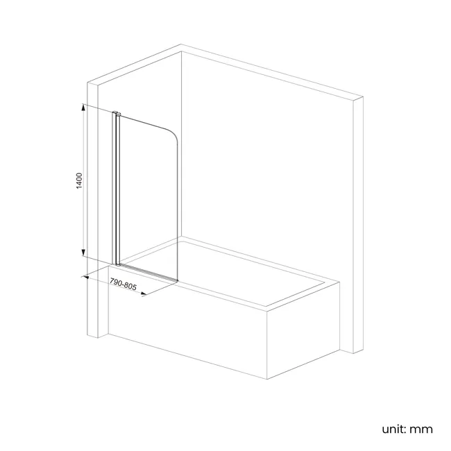 Linz Easy Clean 6mm Matt Black Bath Screen - 800mm