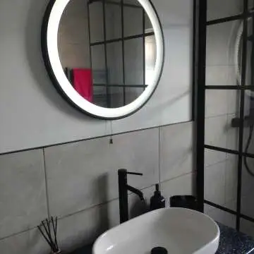 Mollie Battery Powered Black Framed Round Illuminated LED Mirror 600mm