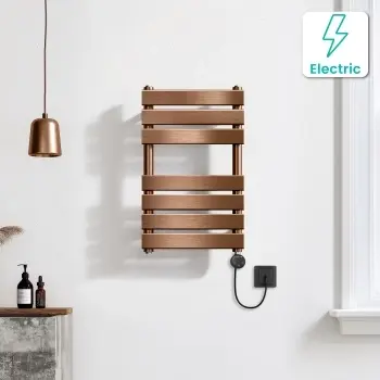 Santorini Electric Brushed Copper Flat Panel Heated Towel Rail 650x400mm