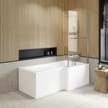 L Shaped 1700 Shower Bath & 6mm Easy Clean Screen with Rail - Right Handed