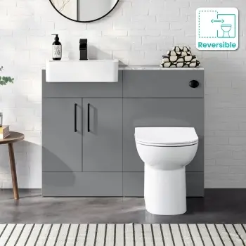 Harper Stone Grey Combination Vanity Basin with Marble Top & Aruba Toilet 1000mm - Black Accents