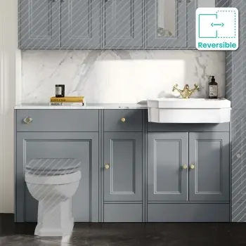 Monaco Dove Grey Combination Vanity Traditional Basin with Marble Top 1500mm (Excludes Pan & Cistern) - Brushed Brass Accents