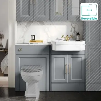 Monaco Dove Grey Combination Vanity Traditional Basin with Marble Top 1200mm (Excludes Pan & Cistern) - Brass Knurled Handles
