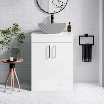 Mersey Gloss White Vanity 600mm Excludes Counter Top Basin - Black Accents