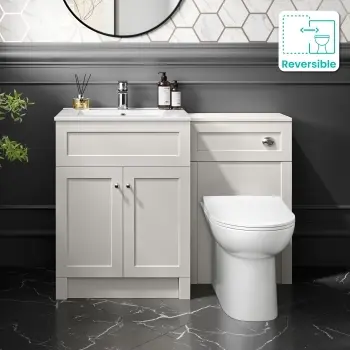 Milos Cotton White Combination Vanity Basin and Aruba Toilet 1100mm - Chrome Handles