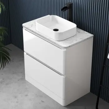Corsica Gloss White Vanity Drawer with Marble Top & Marin Basin 800mm
