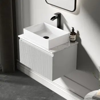 Malta Fluted Coastal White Wall Hung Drawer Vanity with Marble Top & Cody Basin 600mm